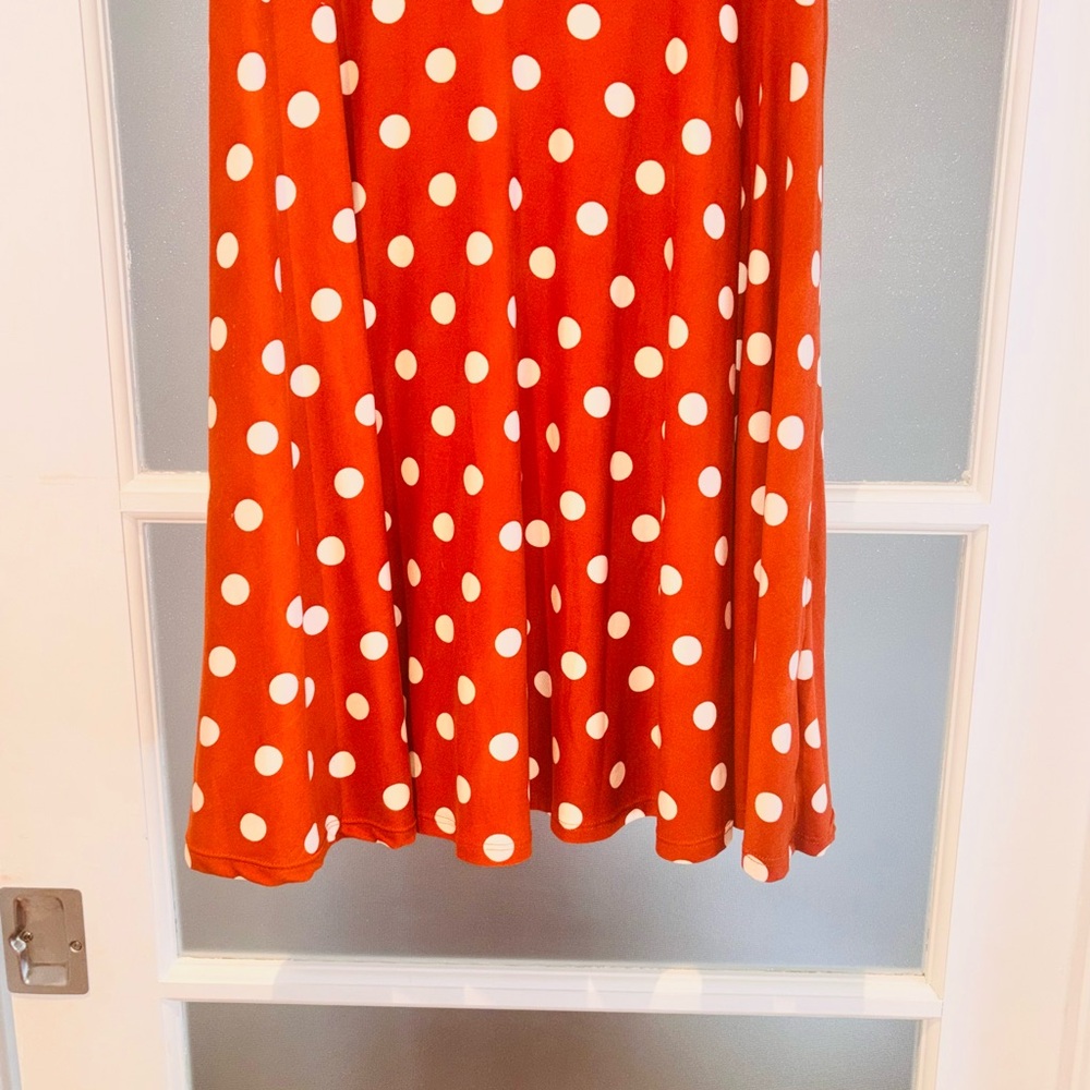 #2 Chic Orange Polka Dot Midi Dress - Picture 4 of 6
